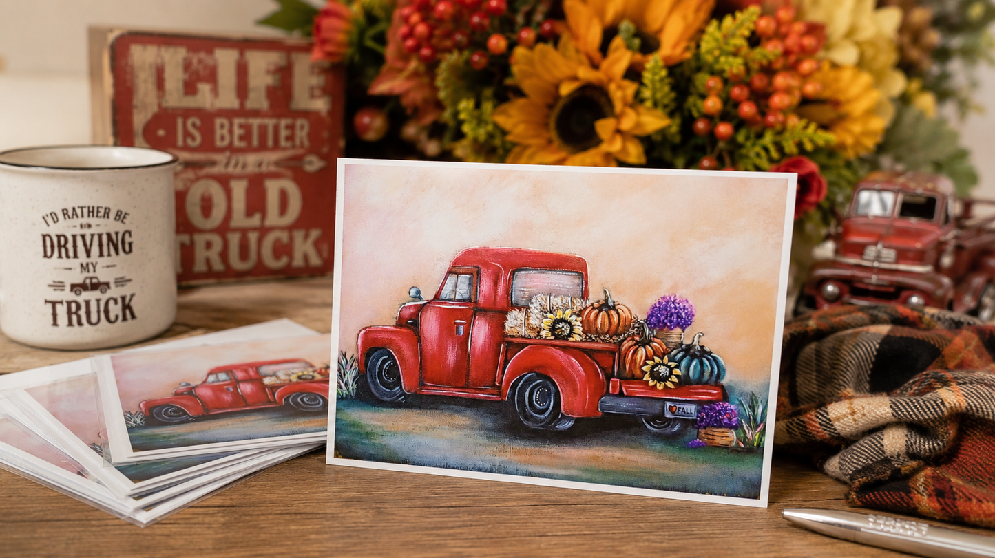 Autumn Red Truck Greeting Card Set (Pack of 4)